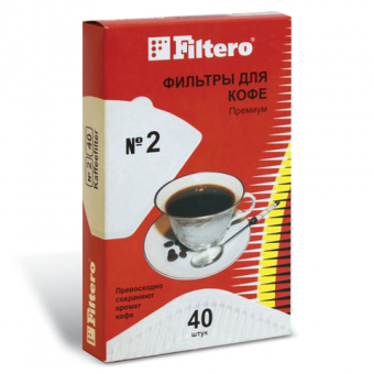 Фильтр FILTERO ПРЕМИУМ №2 для кофеварок, бумажный, отбеленный, 40 штук, №2/40  450673
