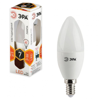 Лампа светодиодная ЭРА, 7 (60) Вт, цоколь E14, "свеча", теплый белый свет, 30000 ч., LED smdB35-7w-827-E14, 452147