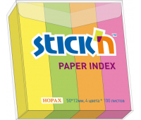 Закладки самоклеящиеся бумажные 50*12 мм  4*100 листов, цвета: малиновый, оранжевый, зеленый, желтый HOPAX 21017/21613, 121625