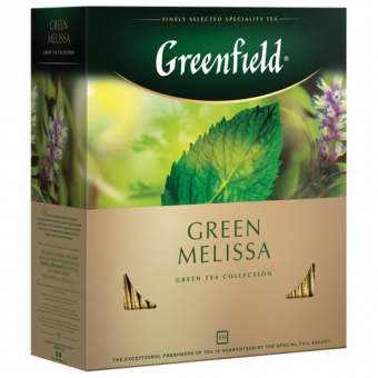 Чай GREENFIELD "Green Melissa", зеленый с мятой, 100 пакетиков в конвертах по 1,5 г 195455/620220/271752