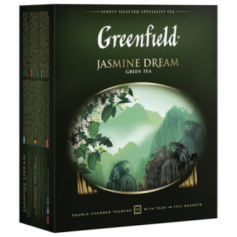 Чай GREENFIELD "Jasmine Dream", зеленый, 100 пакетиков в конвертах по 2 г, 195454