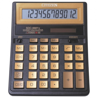 Калькулятор CITIZEN SDC-888TIIGE Gold, 12 разрядов, настольный, двойное питание, 205х159мм, 250379/218794