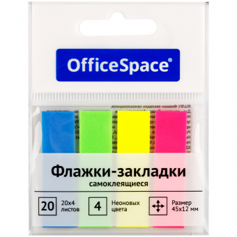 Флажки-закладки OfficeSpace, 45*12мм, 20л.*4 неоновых цвета, европодвес, PM_54064, 314711